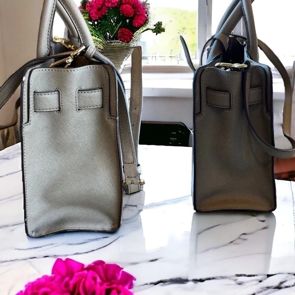 Michael Kors Dillon Satchel Tote Crossbody Bag Saffiano Leather Gray